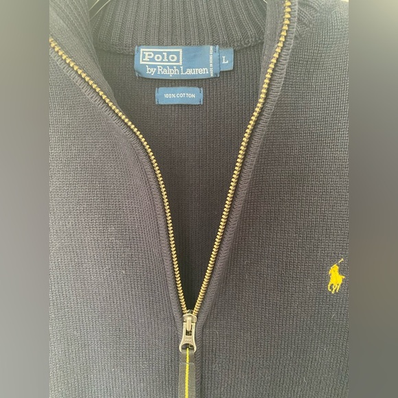 Vintage Polo Ralph Lauren Men's cotton Sweater Jacket Zip front Yellow Strip - Picture 3 of 3